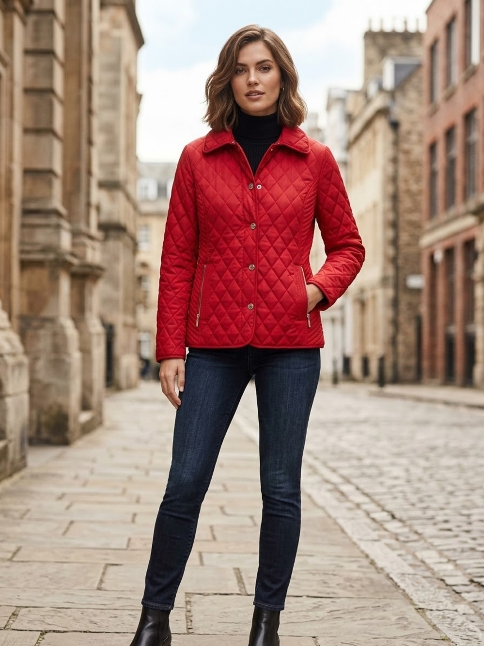 Michael Kors Red Quilted Snap-Front Jacket